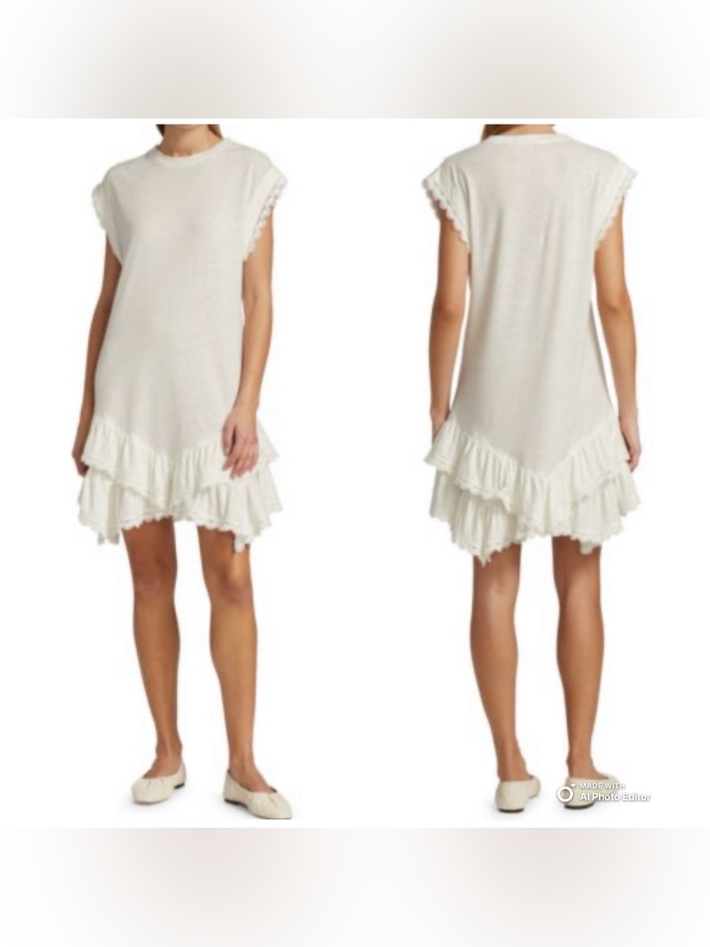 Derek Lam 10 Crosby Jay Ruffle Dress S Soft White Linen Cotton Lace Cap Sleeve